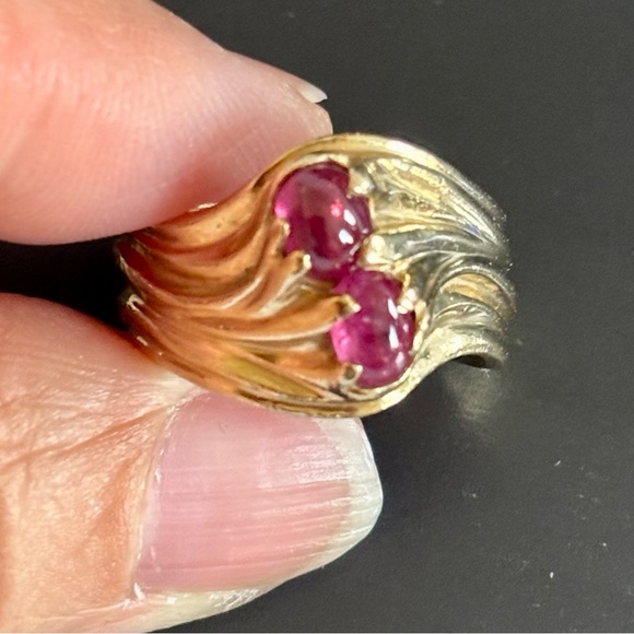 JAMES AVERY - SOLID 14K WIDE SWIRL RING WITH RUBY CABOCHONS - SIZE 6.5 - Picture 2 of 16